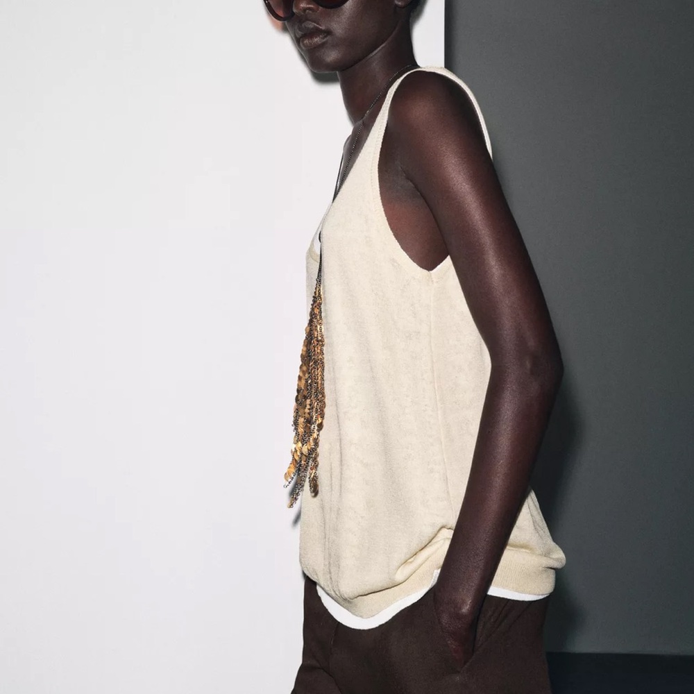 ❗️LAST DAY 3/21❗️WILL BE REMOVED❗️Zara Double Layered Cream Tank Top - Picture 3 of 7